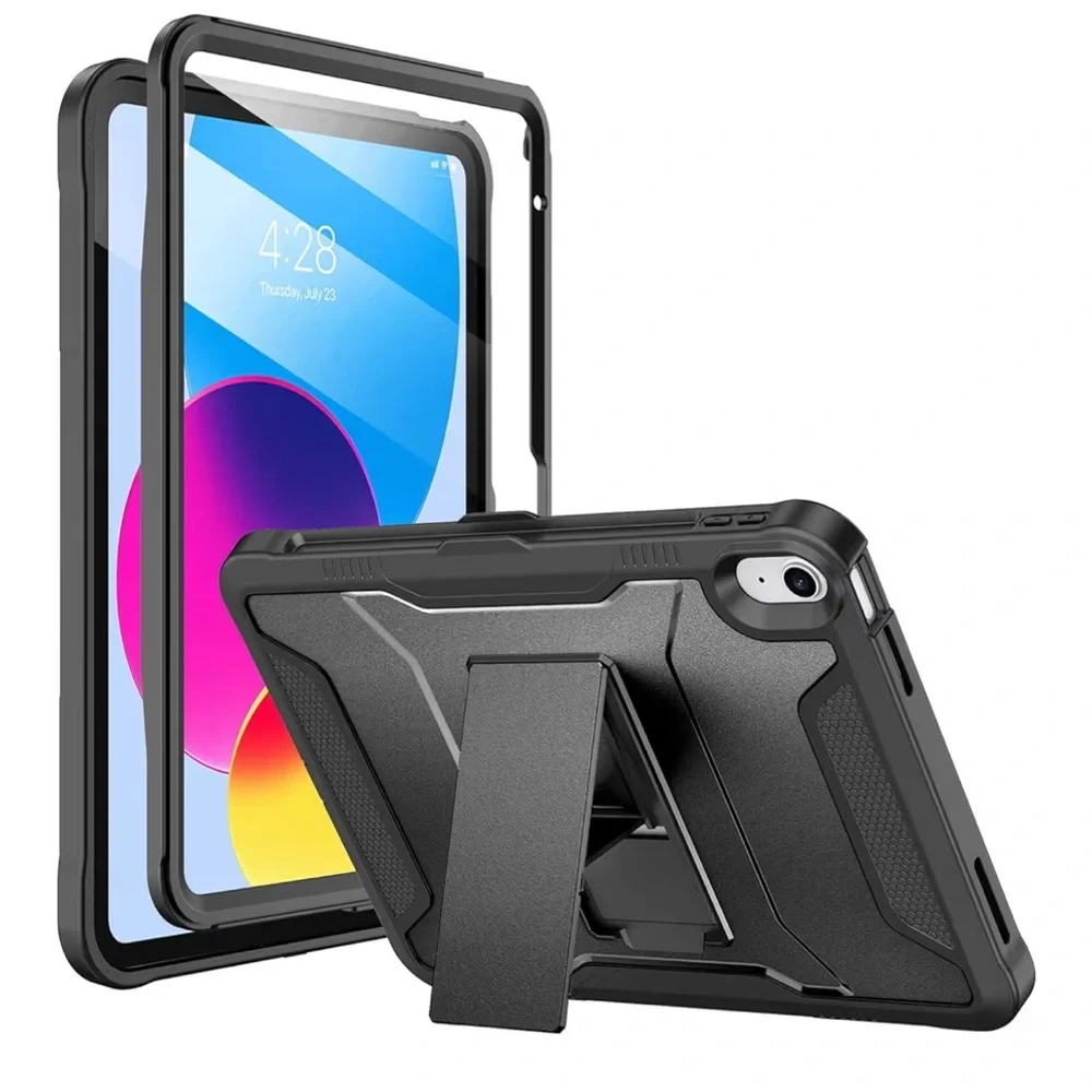 Rugged Black Shockproof Case w/ Stand & Screen Protector for iPad 10.9